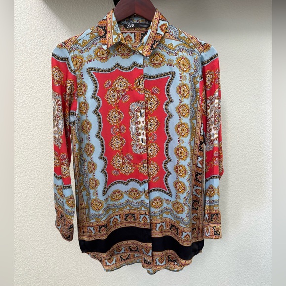 Zara Red and Blue Patterned Trousers and Blouse - Picture 3 of 4